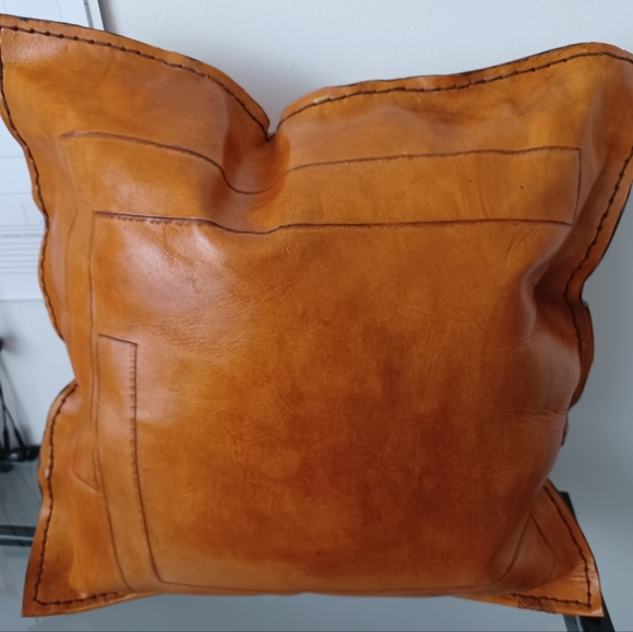 Art Deco Leather Throw Pillow – Geometric Design - Picture 2 of 10